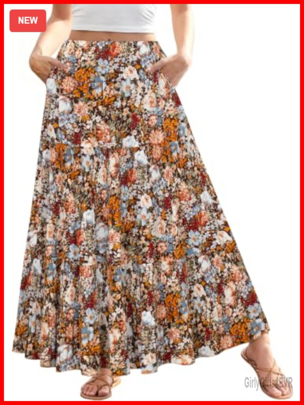 Ninedaily High Waist Pleated A-Line Maxi Skirt with Pockets